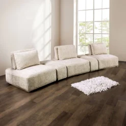 HOMES: Inside + Out 5pc Povoa 159" Modular Curved Sectional Sofa Modern Chenille With Extendable Backrest Light Brown