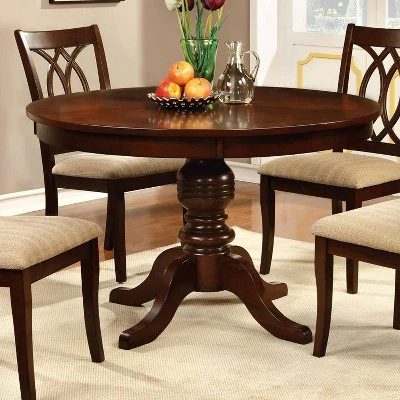 Round Table Top With Pedestal Dining Table Wood/Brown Cherry - HOMES: Inside + Out 2 Round Table Top With Pedestal Dining Table Wood/Brown Cherry - HOMES: Inside + Out - Image 2