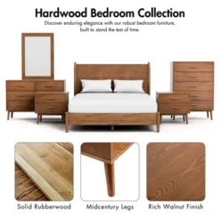HOMES: Inside + Out 3pc Full Riverstone Mid-Century Modern Bedroom Set With 2 Nightstands Walnut -Inside out home GUEST 9c9b1f92 ff2f 4569 85f2 37220d1d3d1e