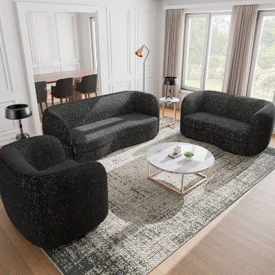 HOMES: Inside + Out 63.75" Pinehush Boho Curved Boucle Fabric Loveseat With Pocket Coil Cushions 10 HOMES: Inside + Out 63.75" Pinehush Boho Curved Boucle Fabric Loveseat With Pocket Coil Cushions - Image 10