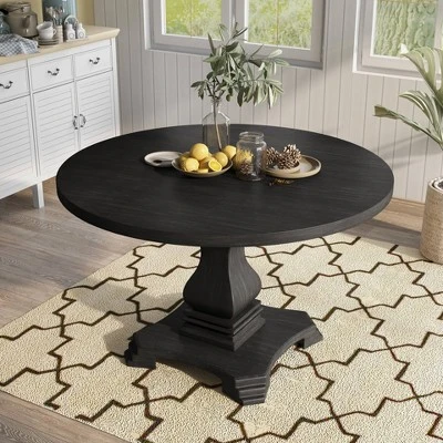 48" Villa Rustic Round Dining Table Antique Black - HOMES: Inside + Out 1 48" Villa Rustic Round Dining Table Antique Black - HOMES: Inside + Out