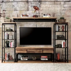 Stonehedge Industrial Pipe Inspired TV Stand For TVs Up To 60" Black/Natural - HOMES: Inside + Out -Inside out home GUEST a0ebad9c b908 47d2 a73f da6fdc00682b