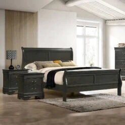 3pc Sliver Sleigh Bed With 2 Nightstands - HOMES: Inside + Out