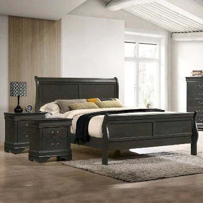 3pc Sliver Sleigh Bed With 2 Nightstands - HOMES: Inside + Out 1 3pc Sliver Sleigh Bed With 2 Nightstands - HOMES: Inside + Out