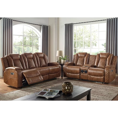 Edanola Upholstered Sofa With 2 Power Recliner And USB Plug Brown - HOMES: Inside + Out 2 Edanola Upholstered Sofa With 2 Power Recliner And USB Plug Brown - HOMES: Inside + Out - Image 2