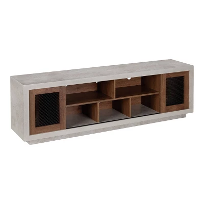 Valla Industrial TV Stand For TVs Up To 70" Distressed Walnut/Cement - HOMES: Inside + Out 2 Valla Industrial TV Stand For TVs Up To 70" Distressed Walnut/Cement - HOMES: Inside + Out - Image 2