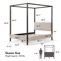 HOMES: Inside + Out Queen Barrette Canopy Platform Bed With Corduroy Upholstered Bed Light Brown -Inside out home GUEST bb7d47bd 4336 457c ad8c 8c7cc34216c8