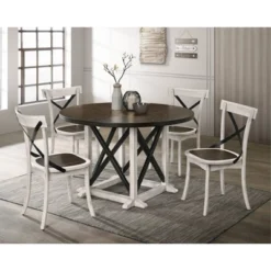 5pc Piker Round Dining Set Dark Walnut/Antique White - HOMES: Inside + Out