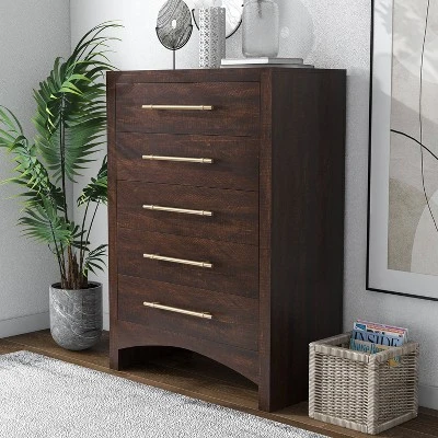 Melonnes 5 Drawer Chest Walnut - HOMES: Inside + Out 1 Melonnes 5 Drawer Chest Walnut - HOMES: Inside + Out