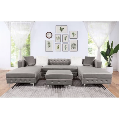 Elmhurst U Shaped Deep Button Tufted Sectional With Ottoman - HOMES: Inside + Out 1 Elmhurst U Shaped Deep Button Tufted Sectional With Ottoman - HOMES: Inside + Out