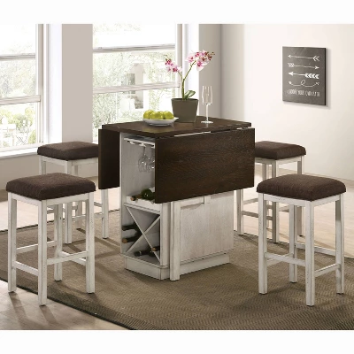 5pc Holmseth Drop Leaf Counter Height Dining Set With Wine Rack Dark Walnut/Antique White - HOMES: Inside + Out 2 5pc Holmseth Drop Leaf Counter Height Dining Set With Wine Rack Dark Walnut/Antique White - HOMES: Inside + Out - Image 2