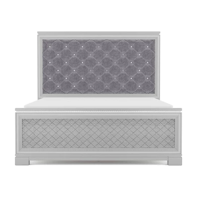 HOMES: Inside + Out Eastern King Tenaya Glam Bed With Button Tufted Headboard Silver: Upholstered Polyester Frame 4 HOMES: Inside + Out Eastern King Tenaya Glam Bed With Button Tufted Headboard Silver: Upholstered Polyester Frame - Image 4