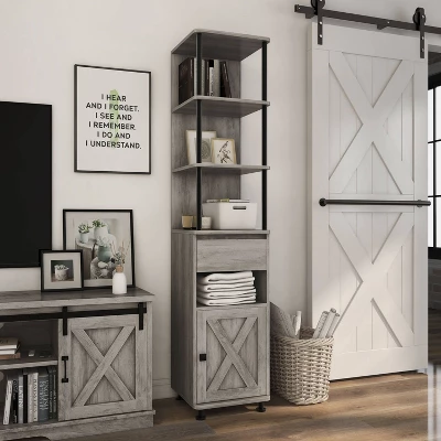 72.3" Clander Multiple Storage Bookcase Vintage Gray Oak - HOMES: Inside + Out 2 72.3" Clander Multiple Storage Bookcase Vintage Gray Oak - HOMES: Inside + Out - Image 2