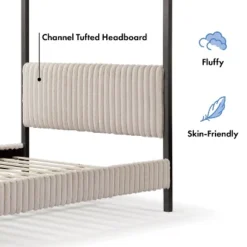 HOMES: Inside + Out Queen Barrette Canopy Platform Bed With Corduroy Upholstered Bed Light Brown -Inside out home GUEST d01893e4 686d 4093 8818 e6d86d590de6