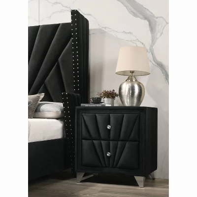 Puma 2 Drawer Upholstered Nightstand Black - HOMES: Inside + Out 1 Puma 2 Drawer Upholstered Nightstand Black - HOMES: Inside + Out