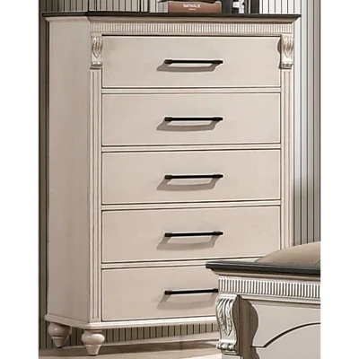 Nyes 5 Drawer Chest Antique White/Walnut - HOMES: Inside + Out 1 Nyes 5 Drawer Chest Antique White/Walnut - HOMES: Inside + Out