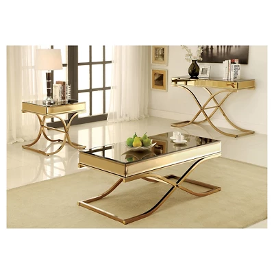 Sunkissed Modern Mirrored Sofa Table Brass - HOMES: Inside + Out 2 Sunkissed Modern Mirrored Sofa Table Brass - HOMES: Inside + Out - Image 2