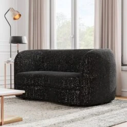 HOMES: Inside + Out 63.75" Pinehush Boho Curved Boucle Fabric Loveseat With Pocket Coil Cushions
