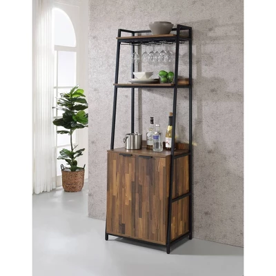 73.63" Moniave Bookcase With Wine Glass Rack Oak/Black - HOMES: Inside + Out 1 73.63" Moniave Bookcase With Wine Glass Rack Oak/Black - HOMES: Inside + Out