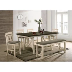 60" Altamont Padded Seat Counter Height Bench Ivory/Gray - HOMES: Inside + Out -Inside out home GUEST f15cb7b4 406f 4458 8d42 31bd626902e9