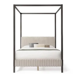 HOMES: Inside + Out Queen Barrette Canopy Platform Bed With Corduroy Upholstered Bed Light Brown -Inside out home GUEST f19d383b e506 490a 9ed5 b6b9d1f26496