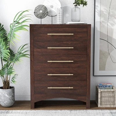 Melonnes 5 Drawer Chest Walnut - HOMES: Inside + Out 2 Melonnes 5 Drawer Chest Walnut - HOMES: Inside + Out - Image 2